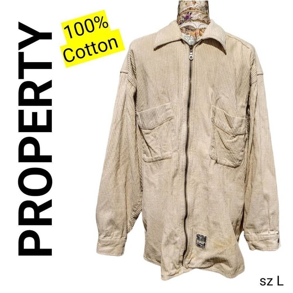 Property Neutral Light Tan Corduroy Lightweight Cotton Zip Up Jacket